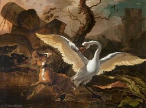 A Swan Enraged By Dogs — Abraham Danielsz Hondius