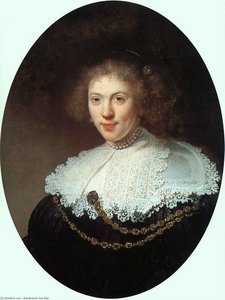 Woman Wearing A Gold Chain, Oil On Panel — Rembrandt Van Rijn, Baroque
