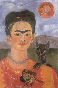 Selbstporträt Mit Einem Porträt Von Diego Auf Der Brust Und Maria Zwischen Den Augenbrauen — Frida Kahlo