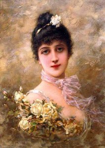 Elegant Lady With Yellow Roses — Emile Eisman Semenovsky
