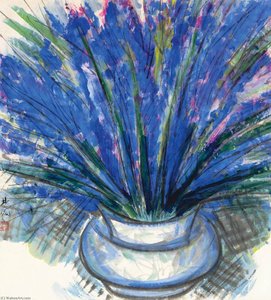 Purple Flowers In A Vase — Lin Fengmian Flying Geese Over The Lotus Pond