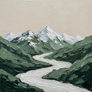Serenidad Monolítica: Un Estudio Escultórico De Valles Verdes Y Flujos De Ríos Silenciosos — David Moreau, Abstracto Contemporáneo
