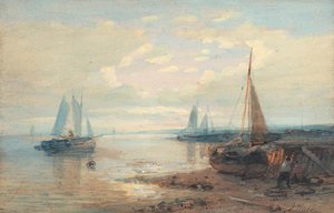 A Coastal Landscape With Moored Sailing Barges — Abraham Hulk Senior