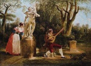 ElÉgante Écoutant un joueur de guitare dans un parc à Rome