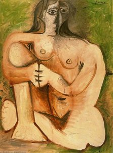 Mujer Desnuda En Cuclillas Delante De Un Fondo Verde — Pablo Picasso, Cubism