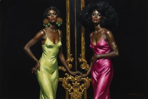 Symmetrie In Vergoldeter Strahlkraft: Ein Duo Aus Grün Und Fuchsia