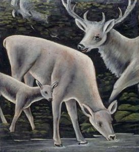 Deer Family At Waterhole — Niko Pirosmani