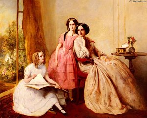 A Portrait Of Two Girls With Their Governess — Abraham Solomon, Romanticism
