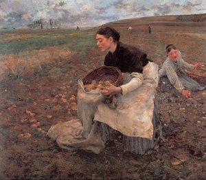 Saison d'Octobre. Récolte des pommes de terre