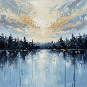 Ethereal Horizon With Gilded Light And Swirling Cerulean Impasto Sky — Christian Noiret, Contemporary Abstract