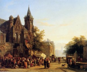 City View With Figures — Cornelius Springer