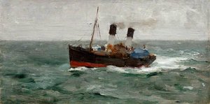 Two-funnelled Steamer — Henry Scott Tuke