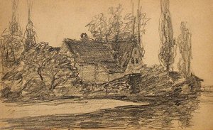 House By River — John Ottis Adams, Impressionism