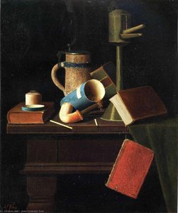 Still Life With Mug, Pipe And Books — John Frederick Peto