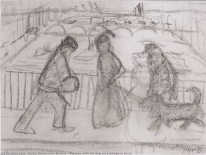 Figures With His Dog On A Bridge In Paris — Paula Modersohn-becker