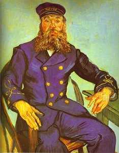 Postman Joseph Roulin, Seated In A Cane Chair — Vincent Willem Van Gogh, Post-impressionism