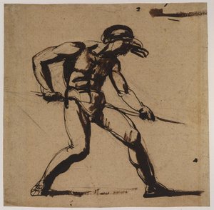 Nude Male Figure Thrusting With A Lance — George Romney, Baroque