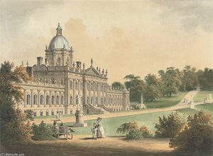 Figures Promenading Outside Castle Howard, Yorkshire — Francis Nicholson