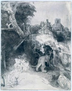 St Jerome Reading In An Italian Landscape — Rembrandt Van Rijn, Baroque