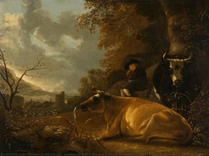 Landscape With Cows And A Young Herdsman, Aelbert Cuyp (manner Of), C. 1675 - C. 1725 — Aelbert Jacobsz Cuyp