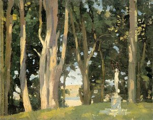 Wooded Scene with a Statue