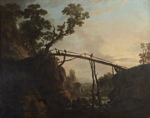 A River Landscape With A Wooden Bridge — George Barrett Der Ältere, Romantic Landscape Painting