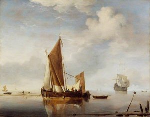 Calm A Fishing Boat At Anchor — Willem Van De Velde The Elder, Golden Age Dutch
