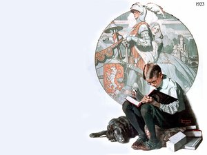 Boy Reading Adventure Story — Norman Rockwell