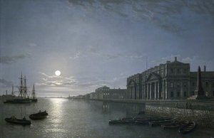 The Thames And Greenwich Hospital By Moonlight — Henry Pether