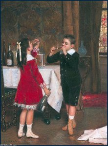 A Girl Drinking Wine And A Boy Smoking A Cigar — Albert Roosenboom