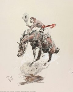 Bucking Horse And Cowgirl — Charles Marion Russell, Contemporary Realism