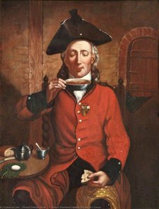A Chelsea Pensioner Sipping Tea Out Of A Saucer — Michael William Sharp, Contemporary Realism