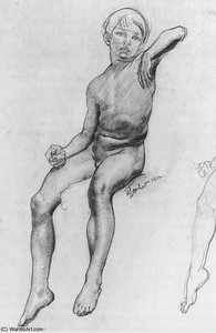 Seated Boy Drawing — George Washington Thomas Lambert