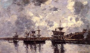 Camaret, Three Masters Anchored In The Harbor — Eugène Louis Boudin, Impressionism
