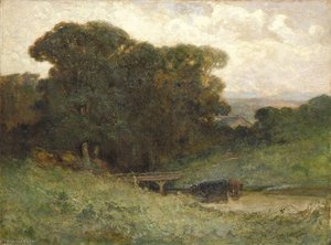 Untitled (forest Scene With Bridge, Cows In Stream In Foreground) — Edward Mitchell Bannister