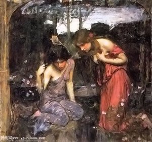 Nymphs Finding The Head Of Orpheus Study — John William Waterhouse