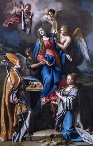 Painting Of Our Lady Of Sorrows Between Saints Nicholas And Barbara — Leonardo Antonio Olivieri Or Oliviero