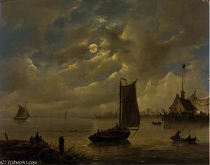 Approaching a harbour town by moonlight