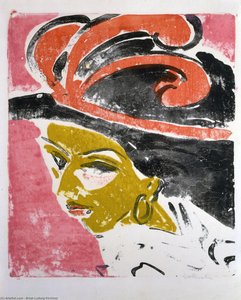 Kokottenkopf With Feathered Hat — Ernst Ludwig Kirchner