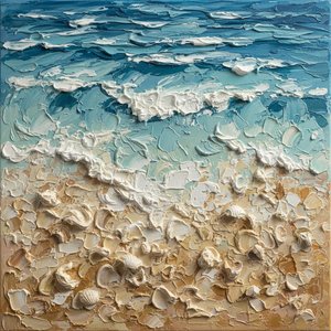 Rhythmic Tides Of Cerulean And Ochre: A Sculptural Study In Coastal Serenity — David Moreau, Contemporary Abstract