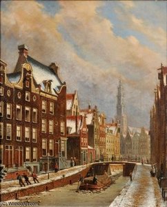 Winter Scene In Amsterdam With Zuide Kirk In The Distance — Oene Romkes De Jongh, Dutch Golden Age