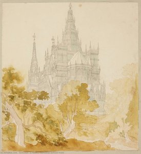 A Gothic Cathedral Behind Trees — Karl Friedrich Schinkel, Romanticism