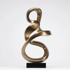 Golden Fiberglass Abstract Sculpture – Flowing Form, Abstract Art