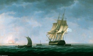 Hms 'hindostahn' On Fire, Rosas Bay — Thomas Buttersworth