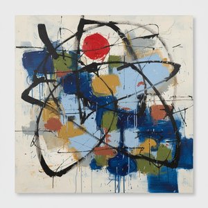 Crimson Orbit Amidst The Kinetic Chaos Of Intertwined Midnight Gestures — Christian Noiret, Contemporary Abstract Painting