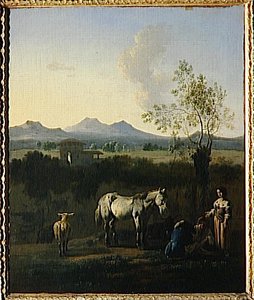 Weißes Pferd in einer italienischen Landschaft