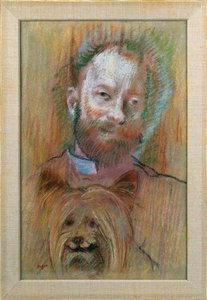 Ludovic Lepic Holding His Dog — Edgar Degas
