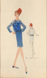 Drawing, Blue Long Sleeve Dress — Alceu De Paula Penna