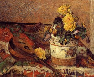 Dahlias And Mandolin — Eugène Henri Paul Gauguin, Post-impressionism