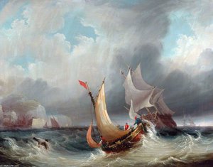 Shipping Offshore In A Stormy Sea — John Wilson Carmichael, Romanticism